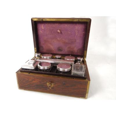 Travel Toilet Necessary Couture Aucoc Silver Old Man Mahogany Brass 19th