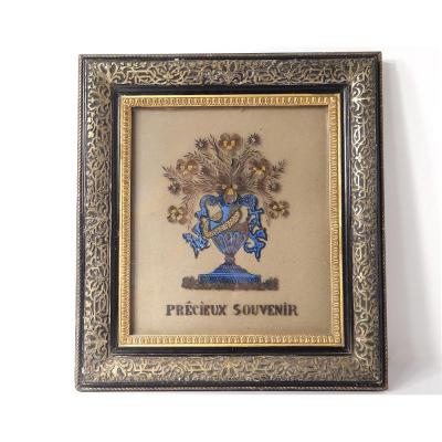 Hair Care Frame Blackened Black Gold Souvenir Flowers Napoleon III XIX