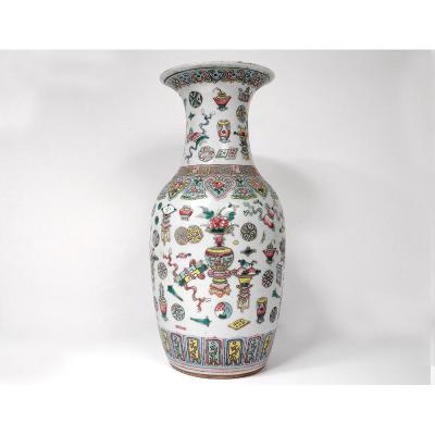 Large Vase Baluster Chinese Porcelain Vases Lamps Flowers China Signed 19th