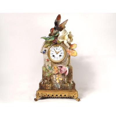 Pendulum Barbotine Fontainebleau Théodore Lefront Bird Insects Nineteenth