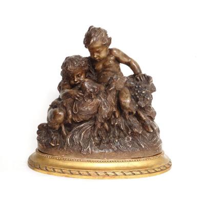 Sculpture Terracotta Charles Perron Young Fauns Satyrs Goat Nineteenth