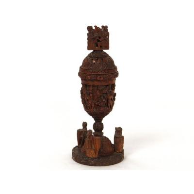 Chalice Pot Ointment Censer Corozo Carved Characters Cherubs Nineteenth