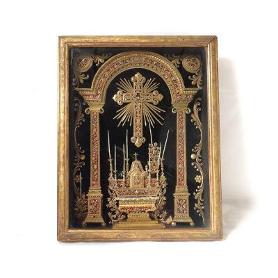 Paperolle Frame Reliquary Altar Cross Tabernacle Church Picnic Candlesticks Nineteenth