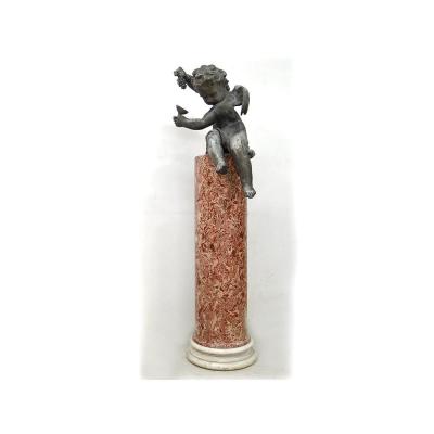 Sculpture Angelot Putto Lead Fountain Column Wood Stuqué Louis XIV XVII