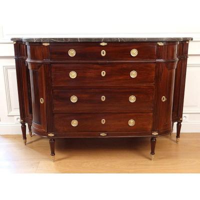 Large Louis XVI Door Commode Half Moon Gilded Mahogany Marble Gray XVIII