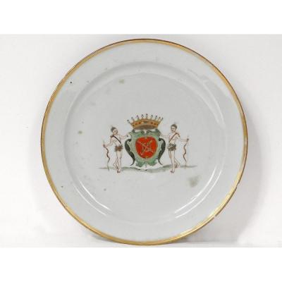 Porcelain Plate India Company Coat Of Arms Brittany Kersabiec Kangxi 18th