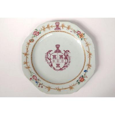 Porcelain Dish India Company Coat Of Arms Coat Of Arms Qianlong Bamboos XVIII