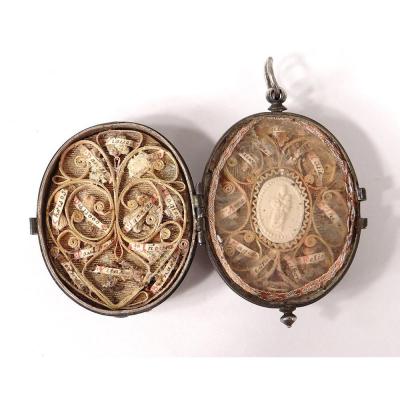 Reliquary Medallion Double 4 Faces Silver Saints Paperolle Virgin XVIII