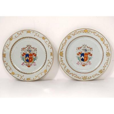 Pair Porcelain Dishes Compagnie Des Indes Coat Of Arms Coat Of Arms Knight 18th