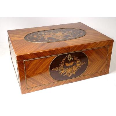 Large Box With Shawls Marquetry Rosewood Flowers Napoleon III Nineteenth