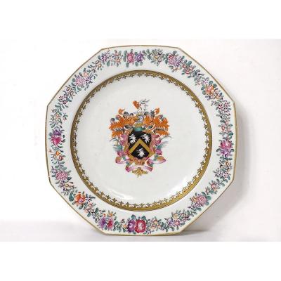 Octagonal Porcelain Dish Compagnie Indes Arms Coat Of Arms Knight XVIII