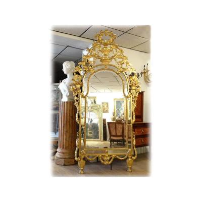 Large Mirror Parecloses Golden Wood Ice Garlands Italy Piedmont XVIIIth