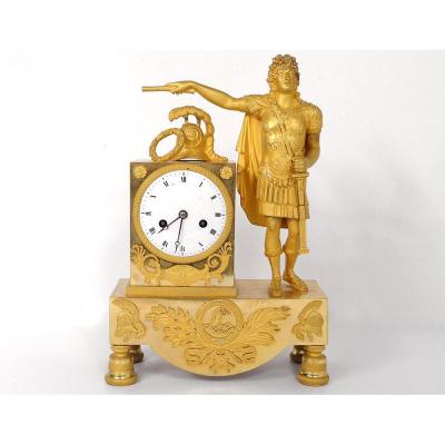 Pendulum Bronze Allegory Louis XIV Helmet Glaive Crown I Empire XIXth