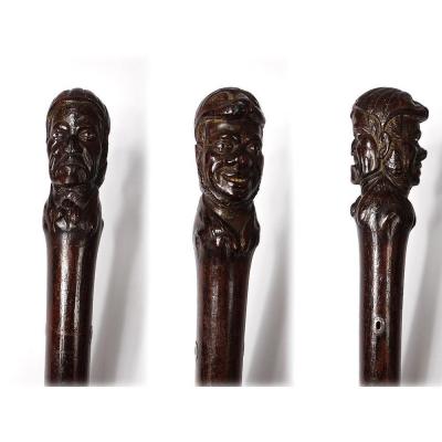 Carved Rosewood Cane Jean Laughs Crying Bordeaux Shipowner XVIIIth Century