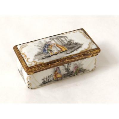 Small Enamel Box Grisaille Characters Romantic Scene Ruins XVIIIth