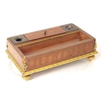 Inkwell Rosewood Marquetry Gilt Bronze Napoleon III XIXth