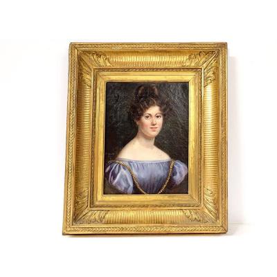 Hst Portrait Julie Volpelière Young Woman Empire Frame Stuccoed 1829 XIXth