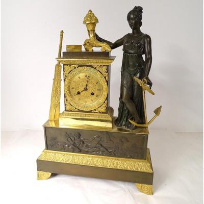 Pendulum Allegory Of Maritime Commerce Gilt Bronze XIXth Time