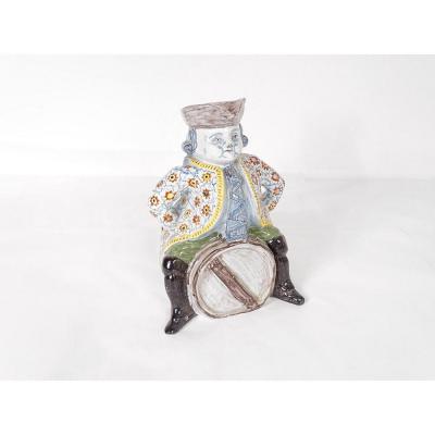 Pitcher Jacquot Earthenware Delft Signature Griffe Man Barrel Nineteenth