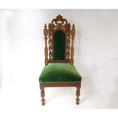 Childrens Chair Carved Wood Velvet Seat XIXth Century
