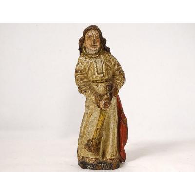 Saint XVIIIth Century Carved Polychrome Wood Statuette