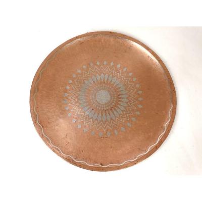 Decorative Dish Claudius Linossier Dinanderie Copper Silver 40cm Art Deco Twentieth