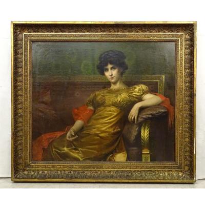 Large Hst Table Portrait Woman Empire G. Meyer Golden Frame 138x121cm Nineteenth