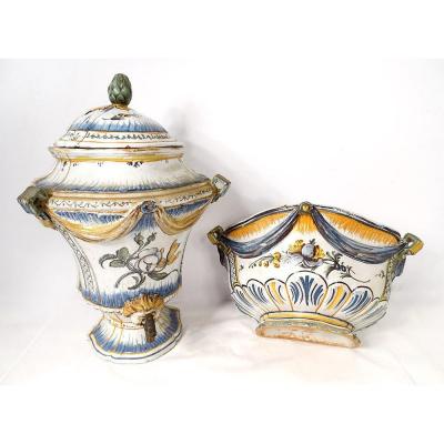 Wall Fountain Basin Faience Nevers Flowers Garlands Mascaron Eighteenth