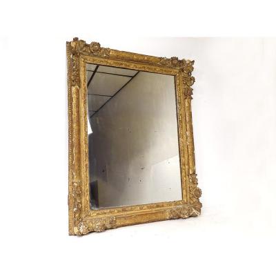 Mirror Louis XIV Régence Carved Wood Gilded Flowers Shell Ice XVIIIth
