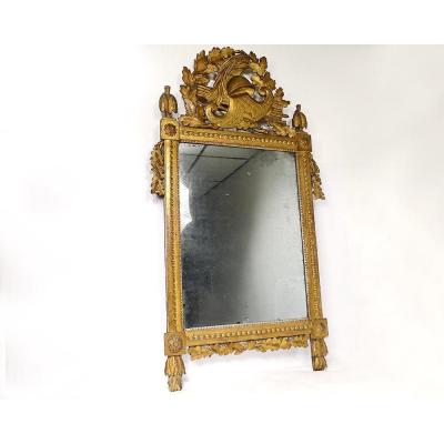 Large Revolutionary Mirror Golden Carved Wood Helmet Oak Leaves Eighteenth