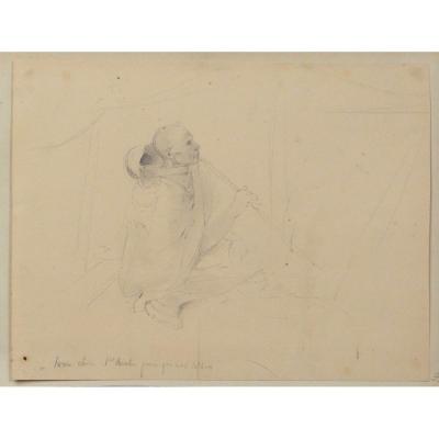 Drawing Th. Gudin Orientalist Portrait Arab Man Algeria Torre-chica Nineteenth