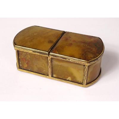 Small Double Box Agate Foam Box Golden Brass XIXth Restoration