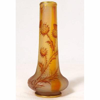 Small Soliflore Vase Glass Paste Daum Nancy Flowers Thistles Art Nouveau XIXth