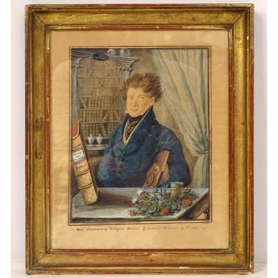 Watercolor Portrait Herbalist G. Du Perier De Larsan 1820 XIXth Century