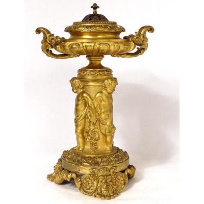 Large Gilt Bronze Incense Burner Victor Raulin Chérubins Amours Faunes XIXth
