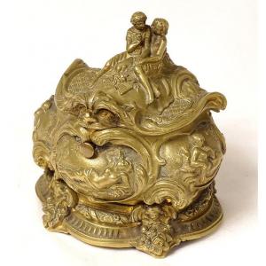 Louis XV Rocaille Inkwell Box Gilt Bronze Women Angels Allegory XVIIIth