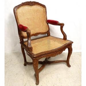 Canne Armchair Regency Beech Carved Shells Foliage XVIIIth Century