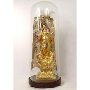 Great Virgin Of Marseille Santibelli Terracotta Child Jesus Globe XIXth