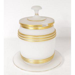 Baccarat White Opaline Punch Bucket Nineteenth Century Barrel Gilding