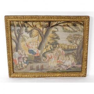 Gouache Paper Table Characters Players Bowling Women Swing Eighteenth