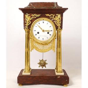 Pendulum With Columns Marble Red Griotte Bronze Cachard Directory Eighteenth