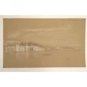 Drawing Théodore Gudin Arrival Constantinople Turkey Landscape Mosque 1839
