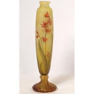 Vase Piedouche Glass Paste Daum Nancy Fleurs Lys Lis Art Nouveau XIXth