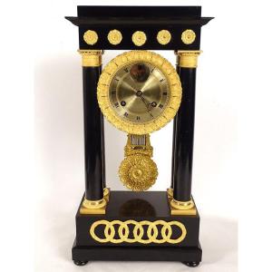 Pendulum Regulator Empire Columns Blackened Wood Gilt Bronze Seconds Nineteenth