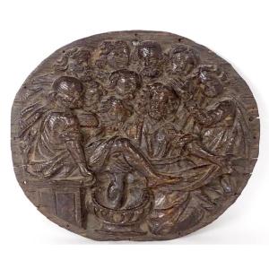 Sculpture Panel Bas-relief Carved Wood Enema Feet Jesus Apostles XVIth