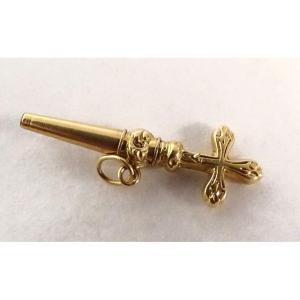 18k Solid Gold Watch Key Key Cross Pb 1.32gr XIXth Century