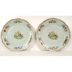 Pair Porcelain Dishes Compagnie Des Indes Birds Pheasants Flowers Eighteenth