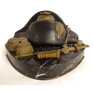 Inkwell Gilt Bronze Marble Napoleon Bicorn Sword Legion Honor XIXth Empire