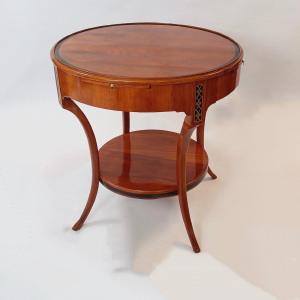 Biedermeier Coffee Table Circa 1810, Cherry Veneer With Brass Inlays