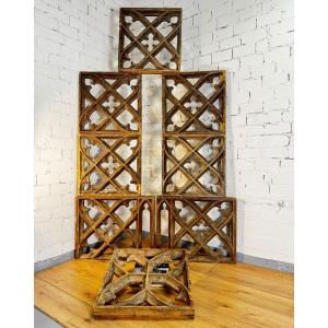 Neo-gothic Wood Paneling, 8 Pieces, 19th Century